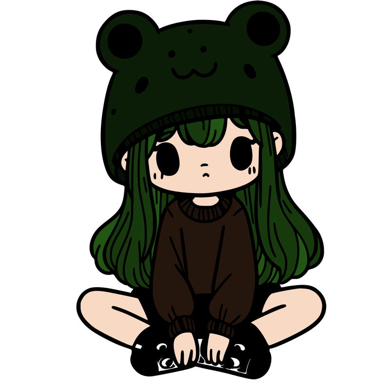 a girl wearing a frog hat and some frog socks