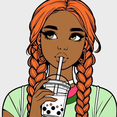 realistic girl with braided hair drinking boba