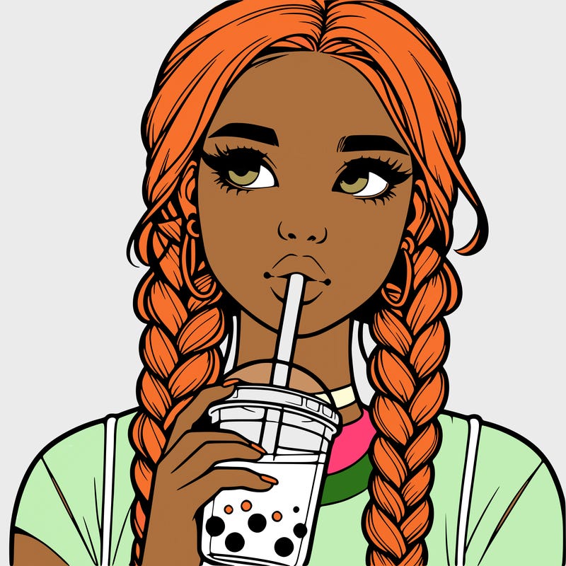 realistic girl with braided hair drinking boba
