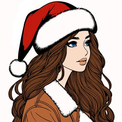 realistic girl in santa hat