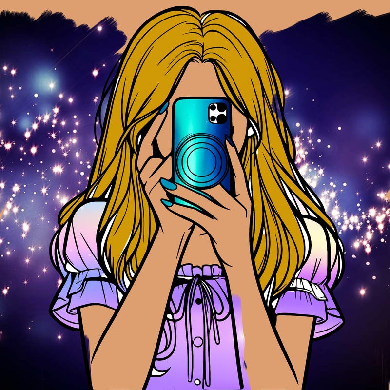 a realistic girl holding her phone taking pictures
