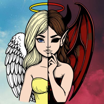 realistic angel half demon