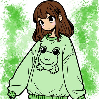 girl wearing frogging sweatshirt