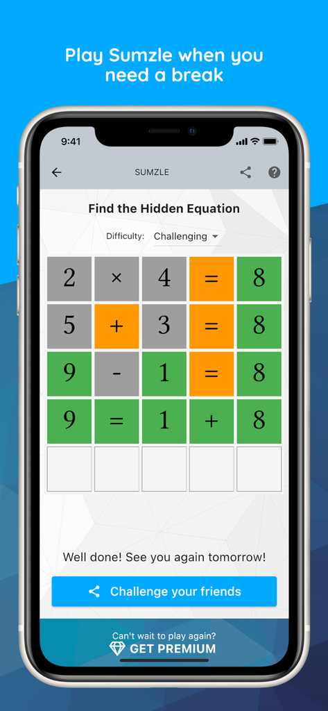 Maple Calculator: Math Solver - Maple Calculator app screen showing the Sumzle math equation puzzle game