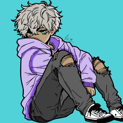 a male hoddie ripped jeans messy hair anime