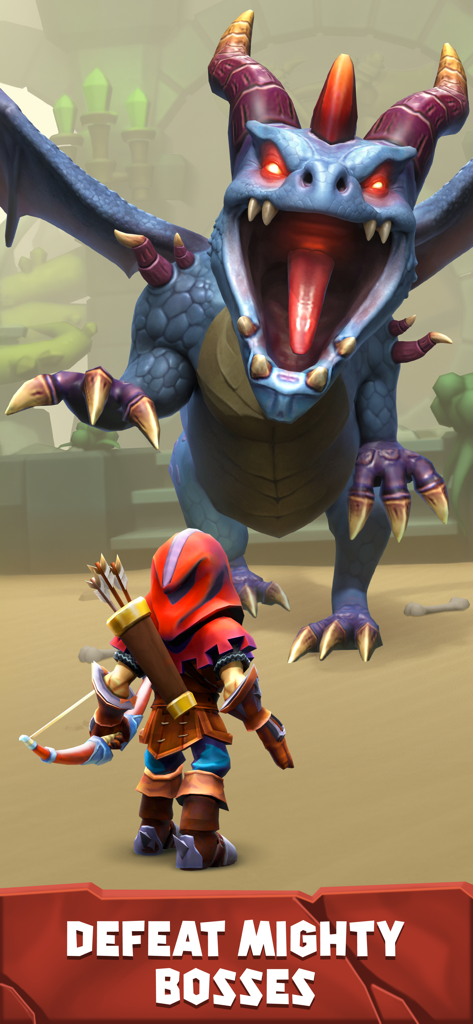 Combat Quest: Idle Dungeon RPG - Combat Quest Idle Dungeon RPGで巨大な青いドラゴンボスに直面するアーチャーヒーロー