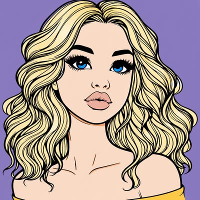 realistic girl with wavy hair and lips