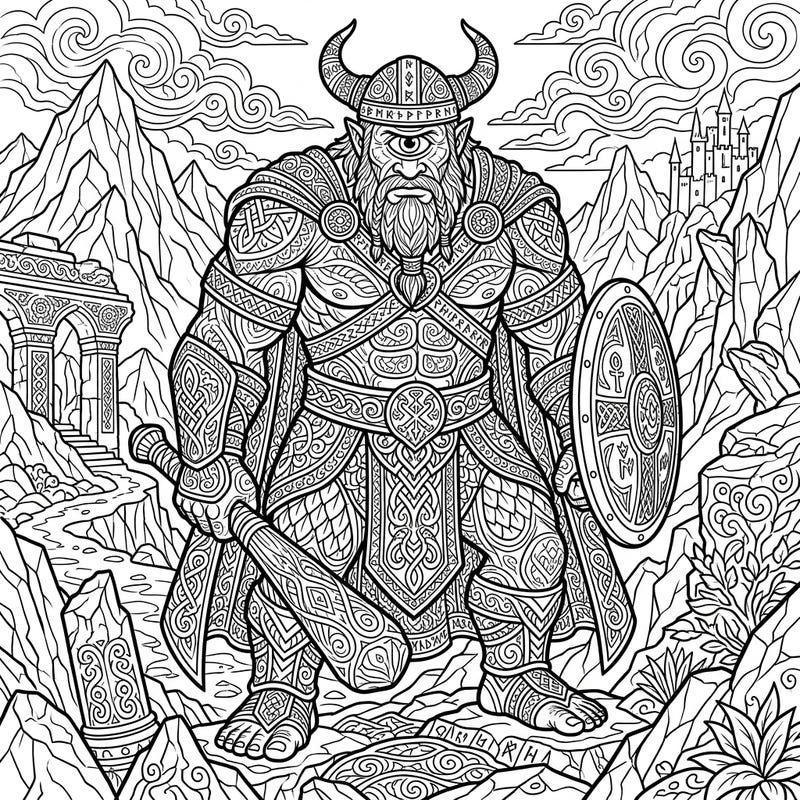 Embark on an epic coloring adventure with this formidable cyclops warrior, designed for advanced colorists seeking a captivating challenge. Dive into a world of intricate details and mythical grandeur with every stroke.