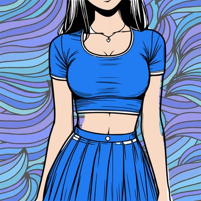 realistic girl wearing crop top and skirt