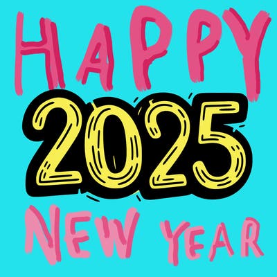 one line scrawled numbers sketch design “2025”