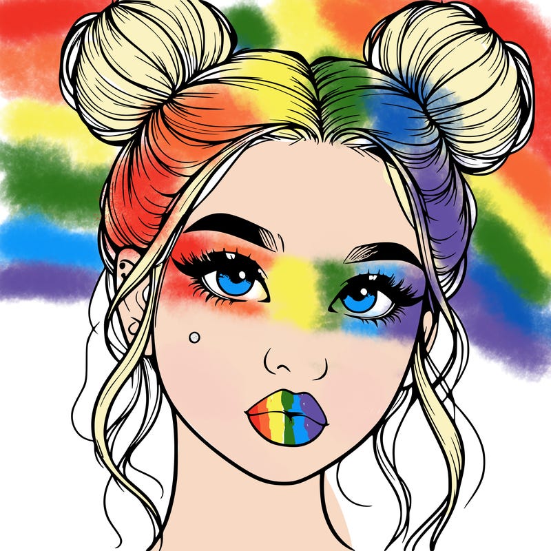 realistic girl with two buns on her hair and lips