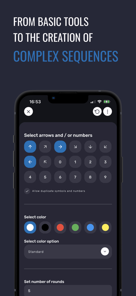 neurally -brain based training - Neurally app interface for designing complex training drills with arrows and color options