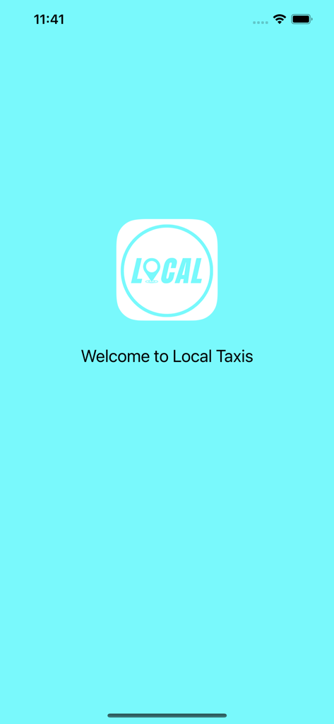 Local Taxisアプリのウェルカム画面、ブランドロゴが表示されています