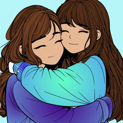 realistic two girls hugging