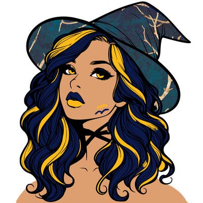 realistic witch girl with wavy hair and lips