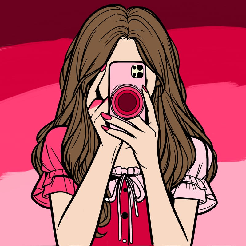 a realistic girl holding her phone taking pictures