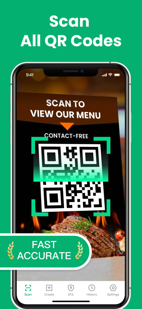 QR/Barcode Scanner for iPhone - An iPhone scanning a contact-free restaurant menu QR code using the QR and Barcode Scanner app.