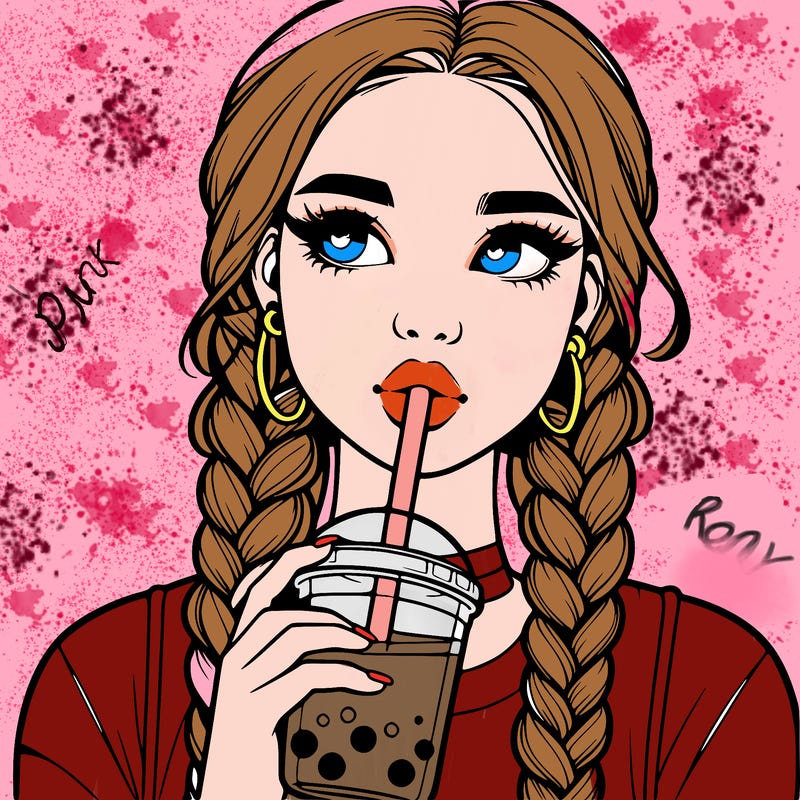 realistic girl with braided hair drinking boba