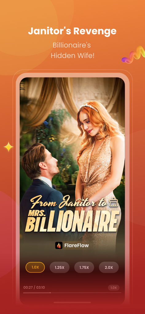 FlareFlow app showing the short drama From Janitor to Mrs Billionaire