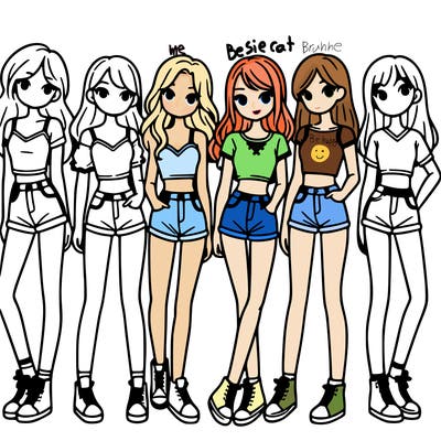 a group of girls wearing crop tops and shorts