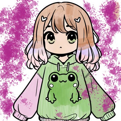 girl wearing frogging sweatshirt
