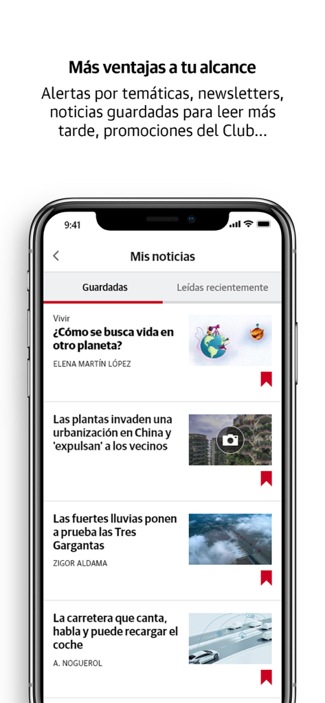 Interfaz de la aplicación Las Provincias mostrando artículos de noticias guardados para leer más tarde.