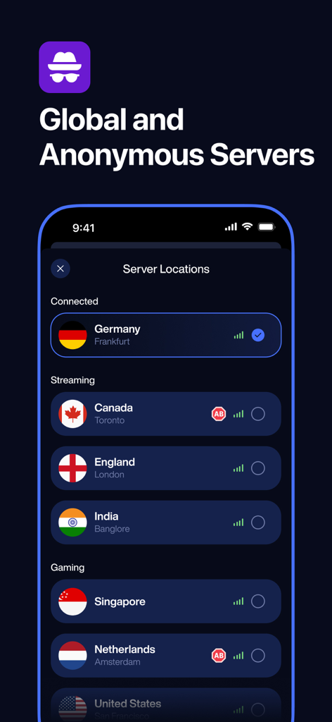 List of global and anonymous VPN servers for streaming and gaming