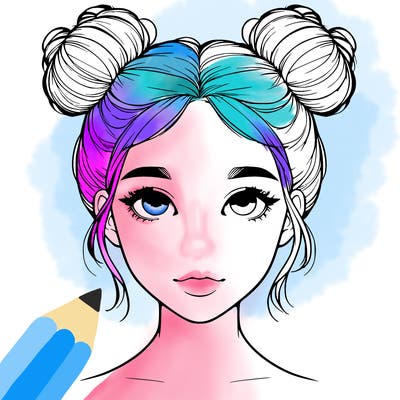 realistic girl with two buns on top of her head
