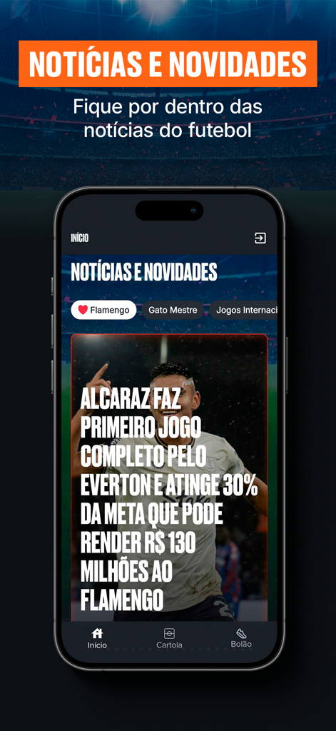 Cartola fantasy football app news and updates screen featuring a sports article