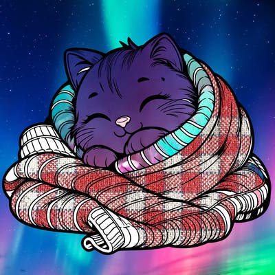 realistic cozy cat in a blanket