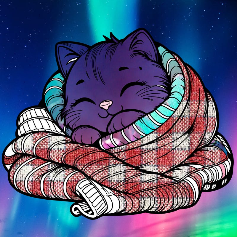 realistic cozy cat in a blanket