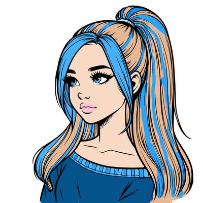 realistic girl with a high ponytail