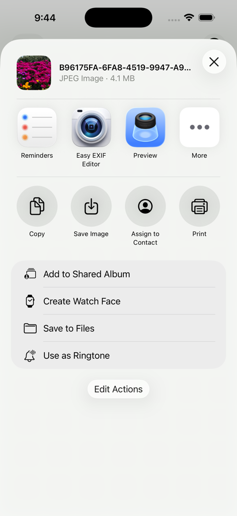 Easy Exif Editor - Easy EXIF Editor integrated into the iOS system share menu for quick photo metadata editing