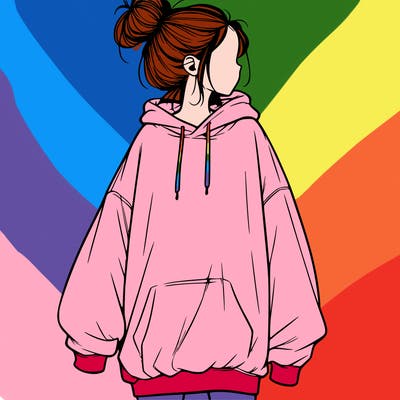 realistic girl with a oversized sweatshirt on and a bun