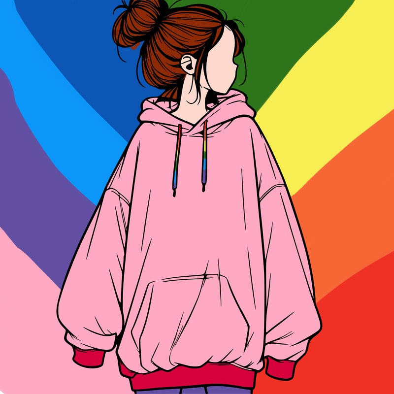 realistic girl with a oversized sweatshirt on and a bun