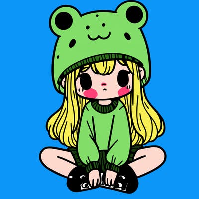 a girl wearing a frog hat and some frog socks