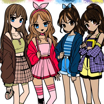 teen manga girls group of 4