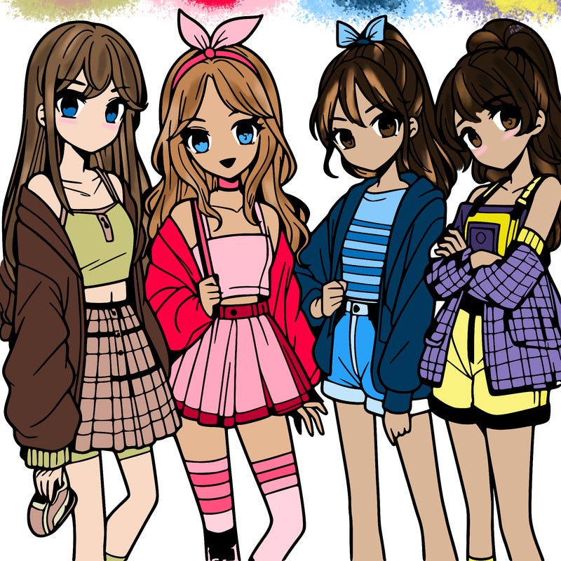 teen manga girls group of 4