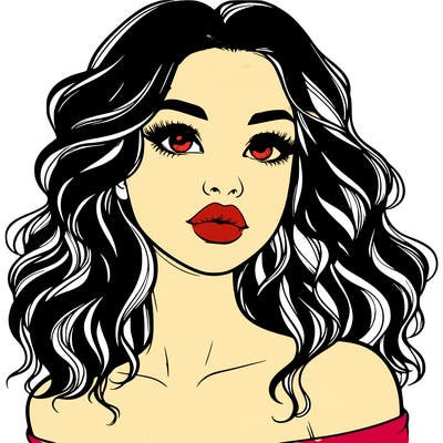 realistic girl with wavy hair and lips
