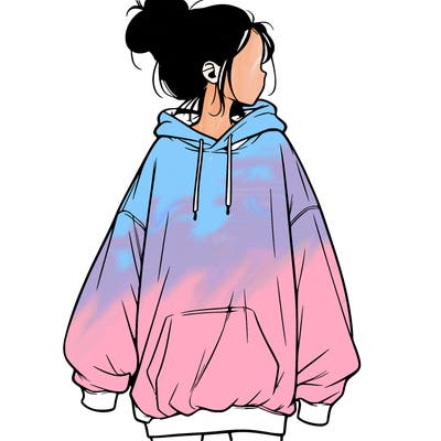 realistic girl with a oversized sweatshirt on and a bun