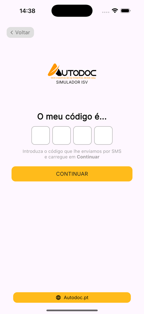 AutoDoc - Pantalla de verificación de SMS de la aplicación AutoDoc con cuadros de entrada de código de cuatro dígitos