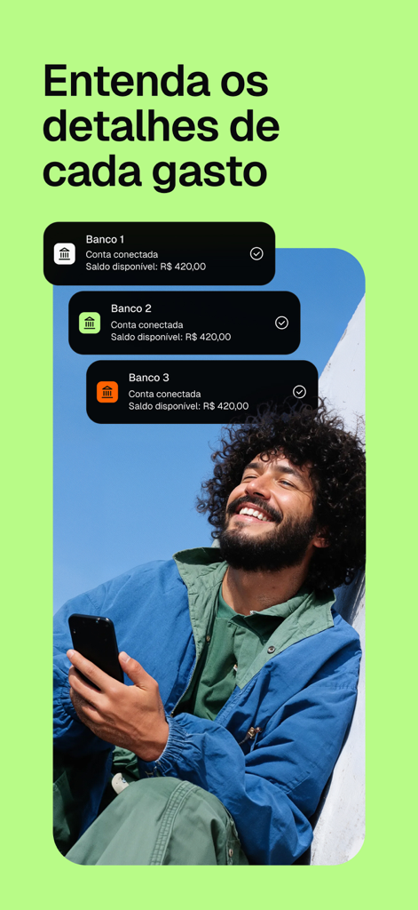 Pierre: Controle de gastos IA - Interfaz que muestra múltiples cuentas bancarias conectadas a la aplicación de finanzas Pierre para el seguimiento automático de gastos.