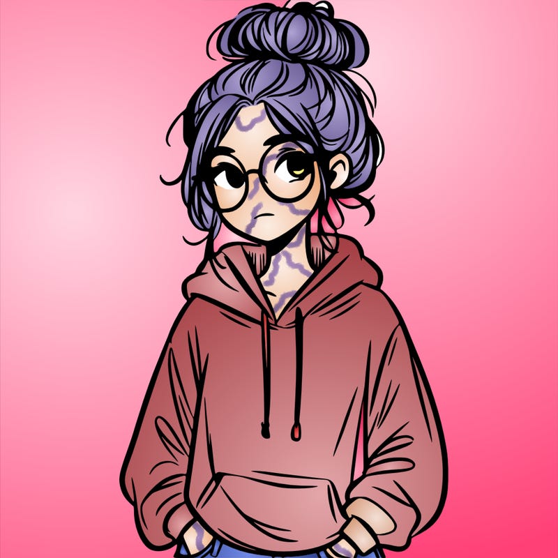 teen girl with a messy bun and glasses wearing a loose hoodie and jeans