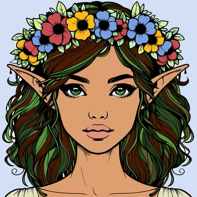 realistic female elf with flower crown