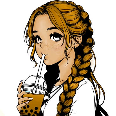 realistic girl with braided hair drinking boba