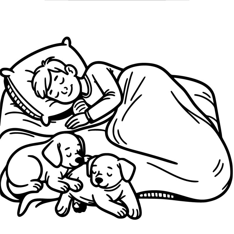 dog dogs with an owner that’s cuddling with them in a bed