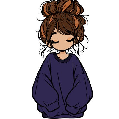 girl with baggy sweatshirt and messy bun