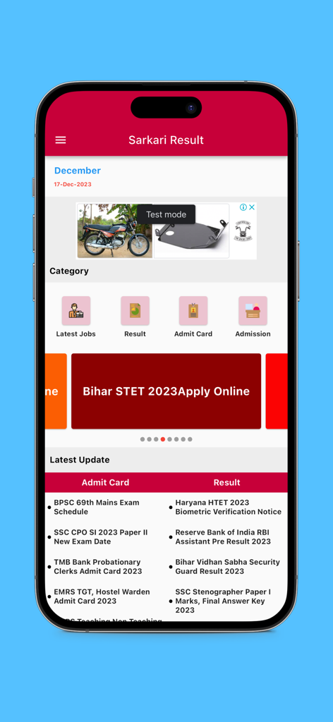 Sarkari Result - Sarkari Result mobile app dashboard showing latest Indian government job updates and exam results