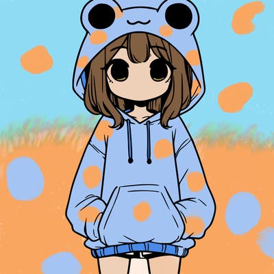 girl with baggy sweatshirt and frog hood