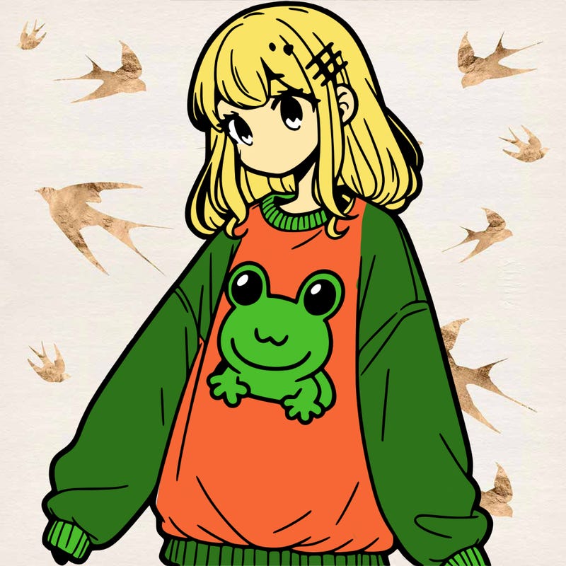 girl wearing frogging sweatshirt